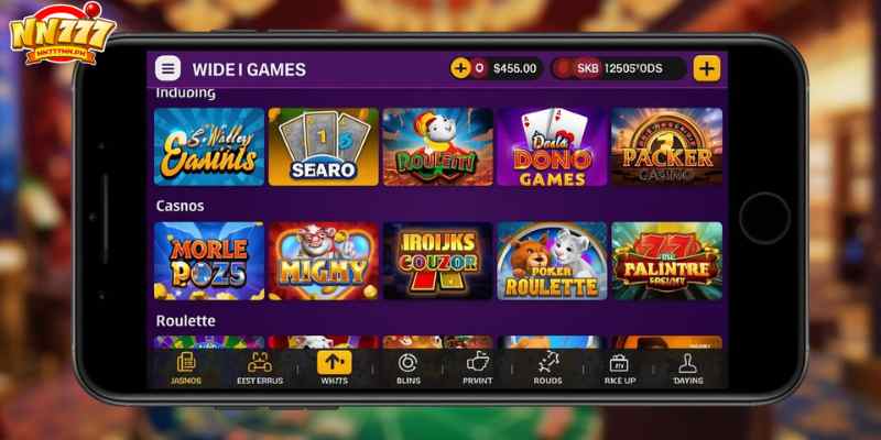    A wide selection of games available in a casino app.